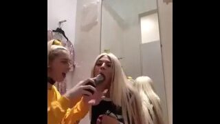 Two blonde cam girls in changing rooms