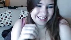 Chubby teen does live dildo show